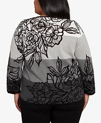 Alfred Dunner Plus Classic Ombre Floral Block Stripe Sweater