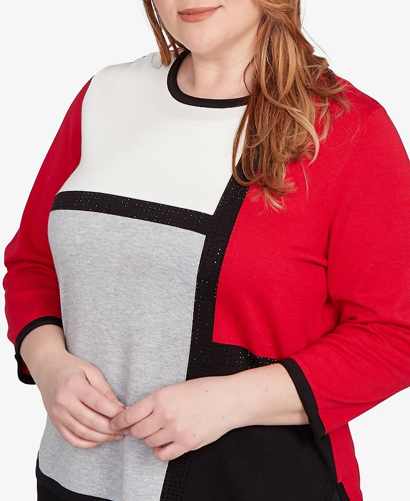 Alfred Dunner Plus Classic Colorblock Long Sleeve Sweater