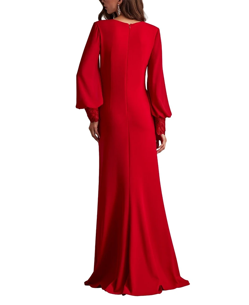 Tadashi Shoji Women's Sahana Bishop Sleeve Plunge Gown