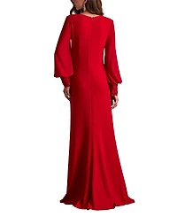 Tadashi Shoji Women's Sahana Bishop Sleeve Plunge Gown