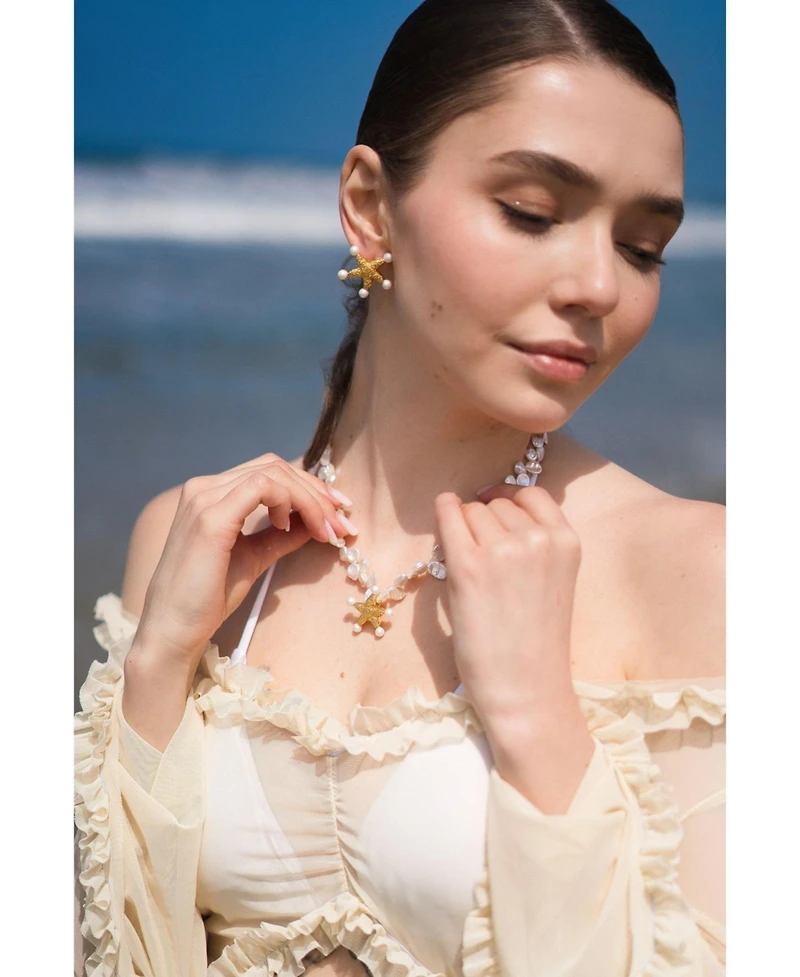 Classicharms Lila Starfish Charm Freshwater Petal Pearl Choker Necklace