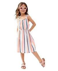 Raffya Kids Kris Cross Back Stripe Print Dress