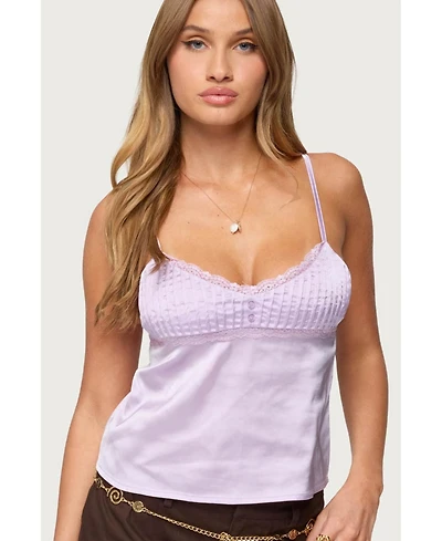 Edikted Womens Blanca Satin Lace Trim Tank Top