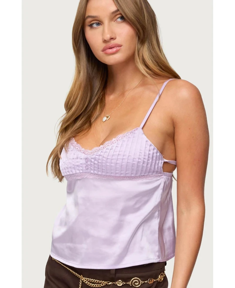Edikted Womens Blanca Satin Lace Trim Tank Top