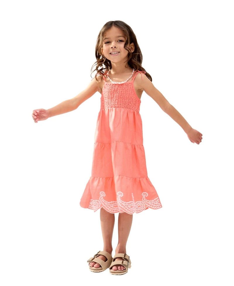 Raffya Kids Little Girls Emma Shirred Bodice Scalloped Embroidered Dress