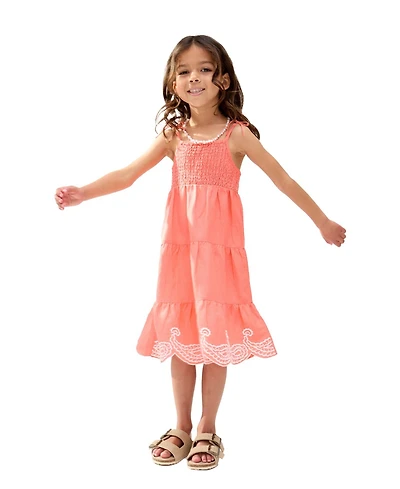Raffya Kids Little Girls Emma Shirred Bodice Scalloped Embroidered Dress
