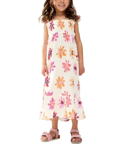 Raffya Kids Little Girls Flora Gathered Hand Drawn Floral Print Dress