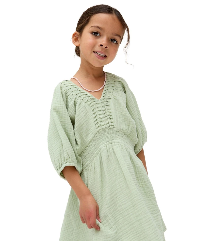 Raffya Kids Little Girls Soipoi Ruched V-Neck Dress