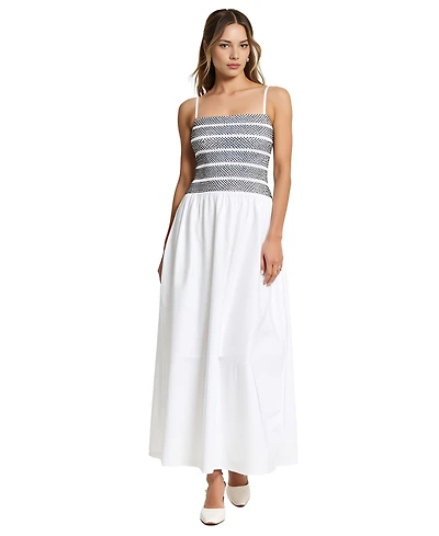 Modenaire Women's Smocked Bodice A-Line Maxi Dress