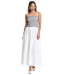 Modenaire Women's Smocked Bodice A-Line Maxi Dress