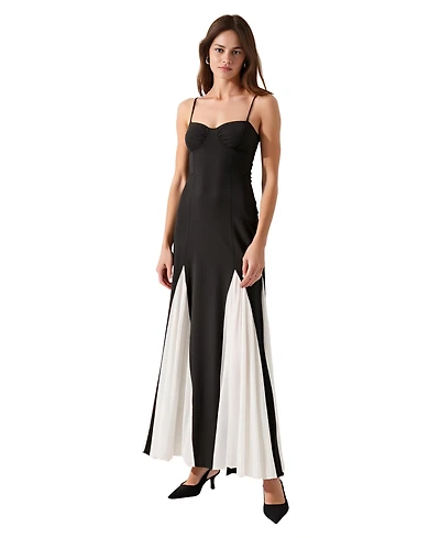 Modenaire Women's Spaghetti Strap Bustier Pleated Maxi Dress