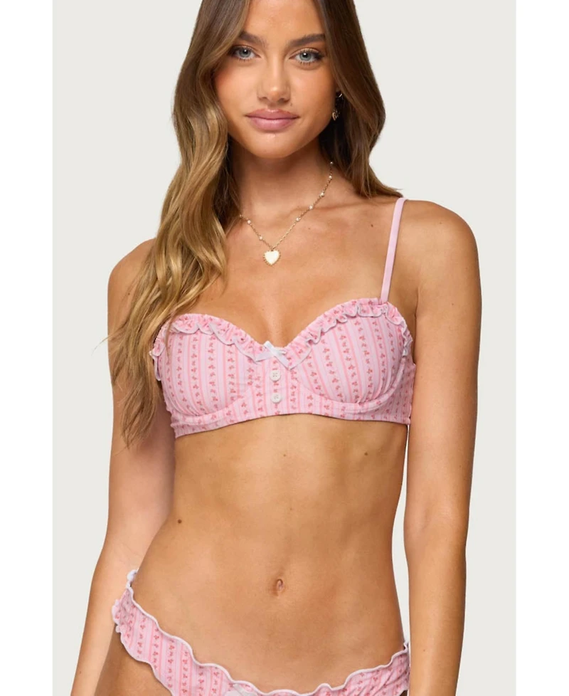 Edikted Women's Pip Striped Ruffle Cupped Bikini Top