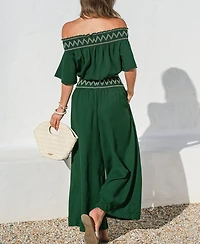 Cupshe Women's Off-Shoulder Embroidered Jumpsuit