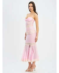 Miss Circle Women's Pallas Pink Lace Trim Crochet Mermaid Maxi Dress