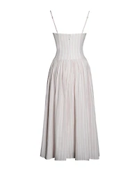 Miss Circle Women's Zania Pink Stripe Ruched Breast Cotton Jacquard Midi Dress