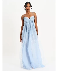 Miss Circle Women's Wallie Baby Blue Rhinestone Embellished Mesh Backless Gown