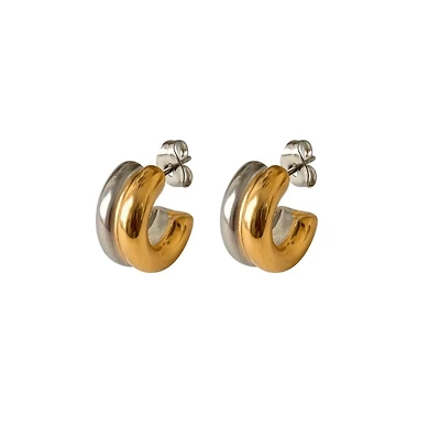 Hollywood Sensation Fusion Glow Mixed Metal Two-Tone Earrings – Bold Sculptural Hoops