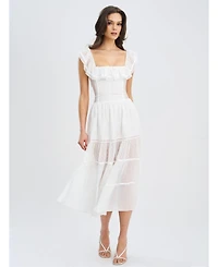 Miss Circle Women Eden Square Neck Ruffle Trim High Waist Midi Dress