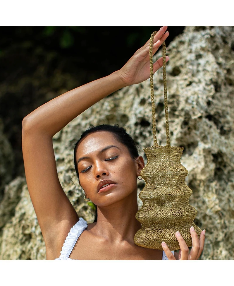 Brunna.co Shell Handwoven Wire Bag In Dark Gold