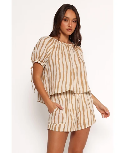 Petal and Pup Women's Maggie Two Piece Set - White Tan Stripe