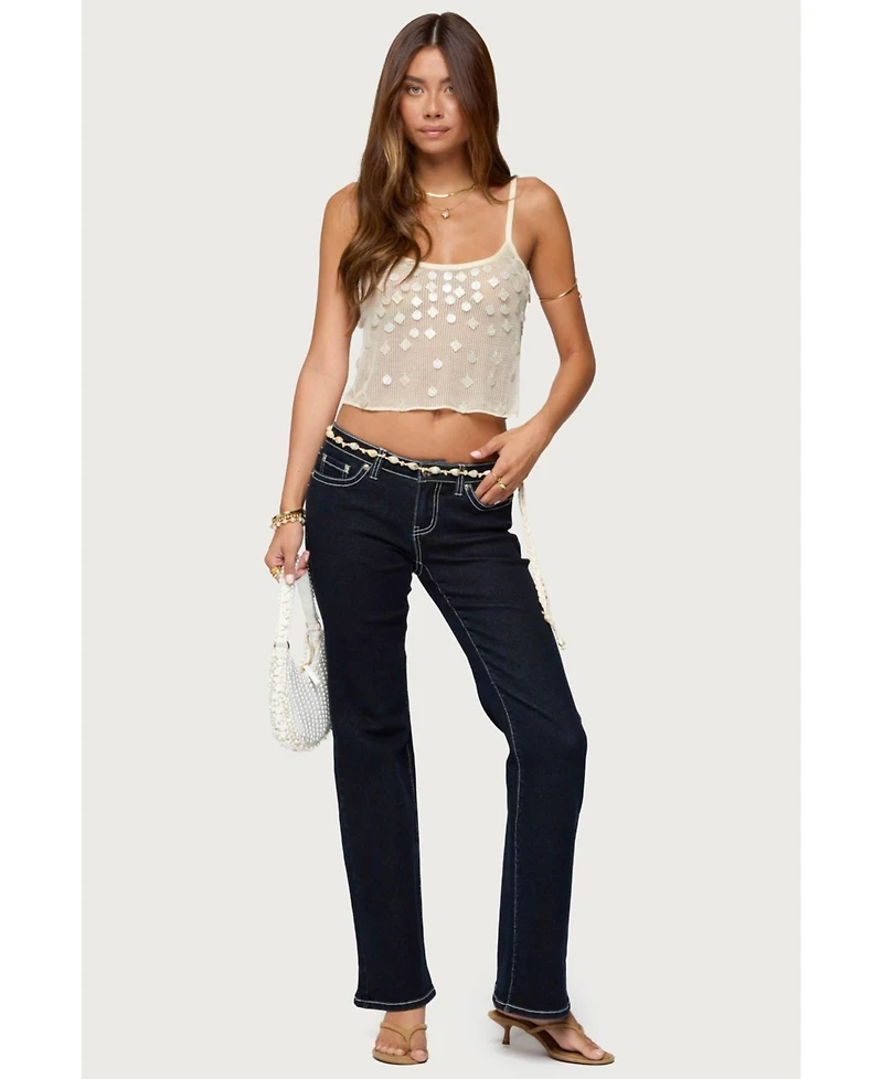 Edikted Women's Onya Iridescent Sheer Knit Top