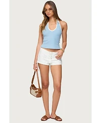 Edikted Women's Contrast Ribbed V Neck Halter Top
