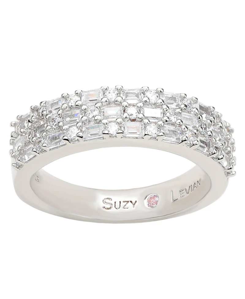 Suzy Levian Rose Sterling Silver Red and White Cubic Zirconia Ring