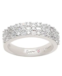 Suzy Levian Rose Sterling Silver Red and White Cubic Zirconia Ring