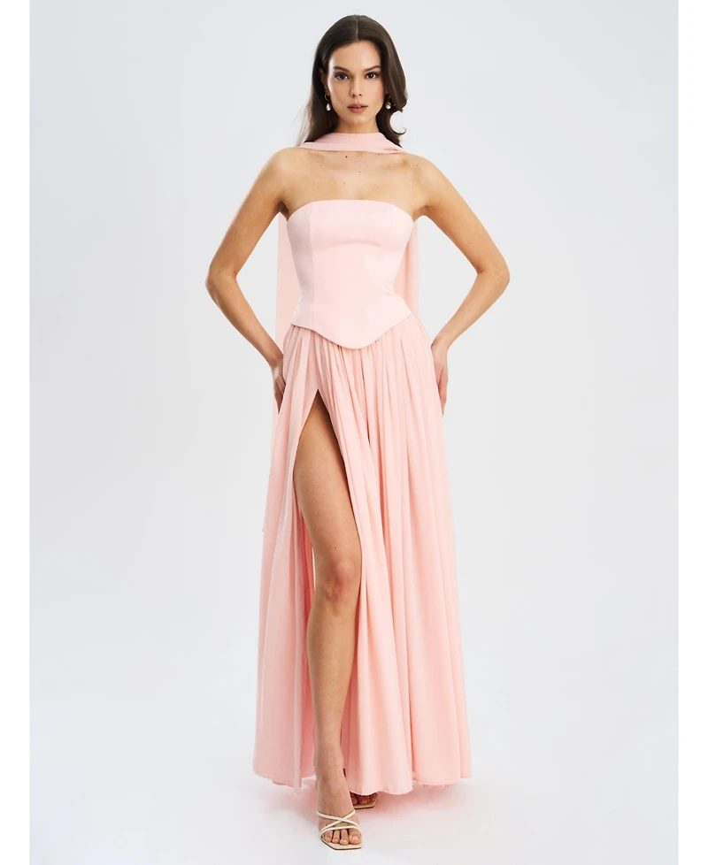 Miss Circle Women's Qianna Baby Pink Peplum Top Drop Waist Chiffon Gown