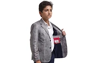 Elie Balleh Boys Silver Slim Fit Printed Velvet Blazer