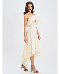 Miss Circle Women's Idra Lace Trim Sleeveless Crochet Midi Trailing Dress