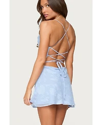 Edikted Women's Velvet Embroidered Backless Mini Dress