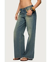 Edikted Women's Faux Suede Star Low Rise Jeans