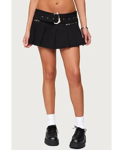 Edikted Womens Kore Belt Pleated Denim Micro Skort