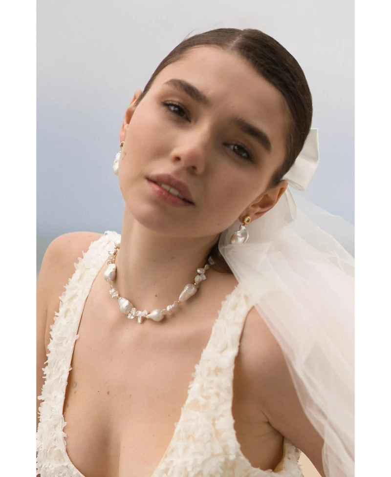Classicharms Natasha Freshwater Petal & Baroque Pearl Beaded Necklace