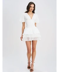 Miss Circle Women's Caitlyn Bubble Sleeve Layered Mini Corset Dress