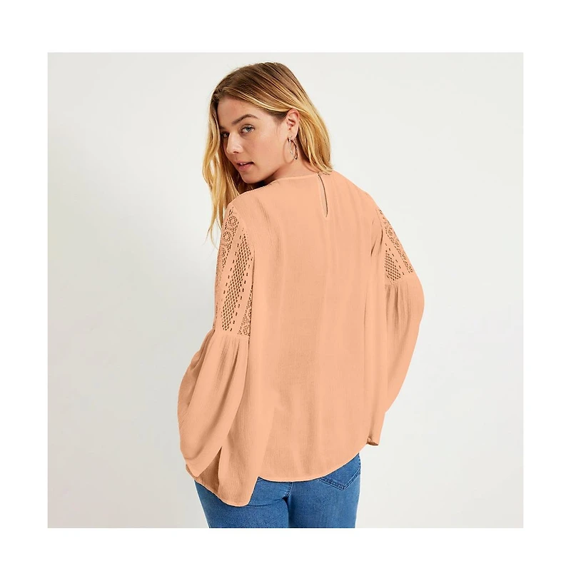 June + Vie Women's Crochet-Trim Blouse