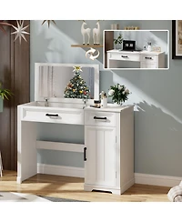 Vlsrka Vanity desk with mirror and storage drawers.