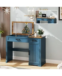 Vlsrka Vanity desk with mirror and storage drawers.