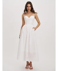 Miss Circle Women's Oberon White Cotton Eyelet Lace-Up Back Maxi Dress