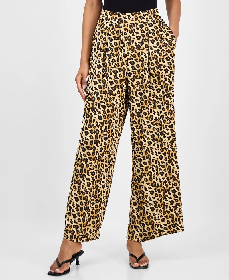 Bar Iii Women's Leopard-Print Pull-On Wide-Leg Pants, Macy's Exclusive