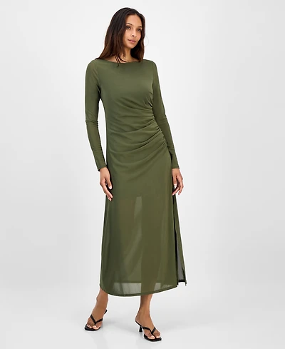 Bar Iii Women's Low-Back Ruched Mesh Midi Dress, Macy's Exclusive