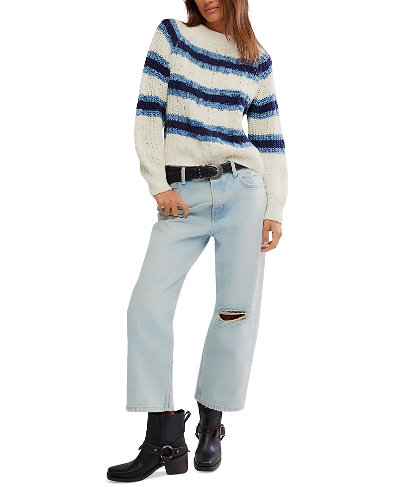 Free People Women's Frankie Striped Cotton Cable Knit Sweater