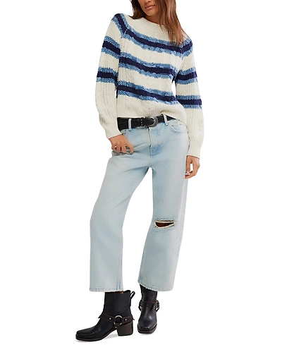 Free People Women's Frankie Striped Cotton Cable Knit Sweater