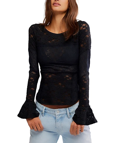Free People Women's Flared-Sleeve Sheer Lace Top