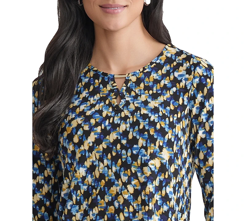 Jones New York Petite Printed Keyhole Top