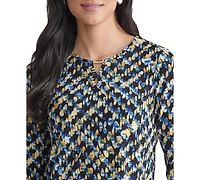 Jones New York Petite Printed Keyhole Top