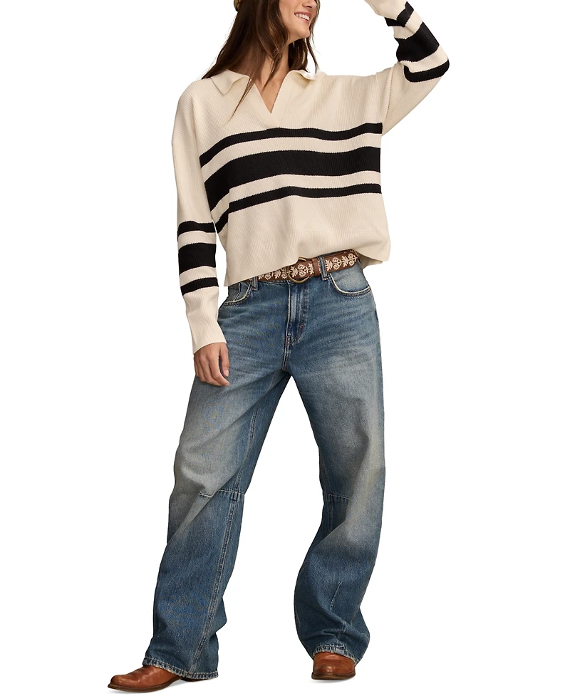 Lucky Brand Women's Rugby Polo Long-Sleeve Sweater
