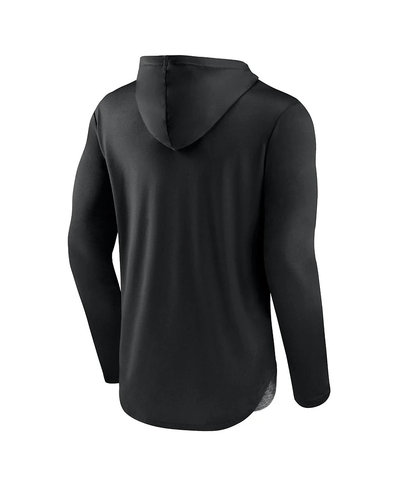 Fanatics Men's Black/Heather Charcoal Seattle Kraken Iconic Defender Pullover Hoodie