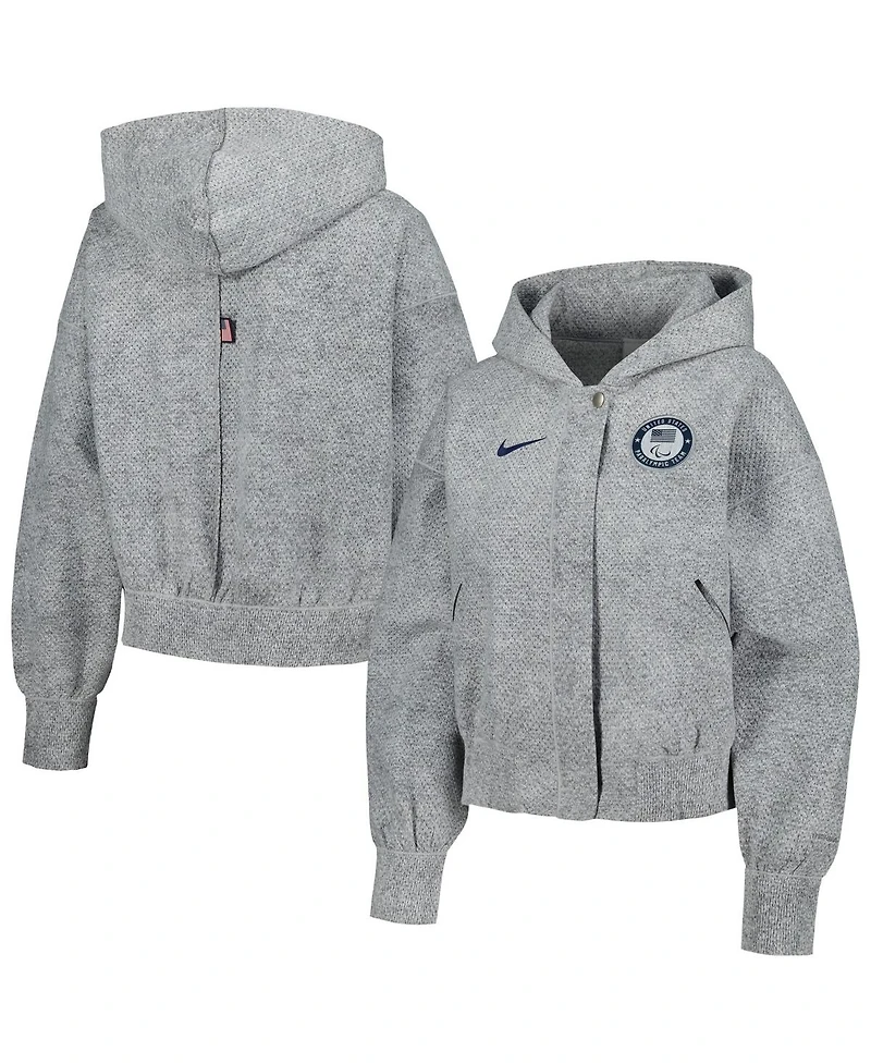 Nike Women's Gray U.s. Paralympics 2024 Media Day Oversized Cropped Performance Full-Zip Hoodie Jacket